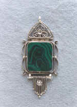 Decoration "Theremok". 1997. Silver, malachite, zircon.